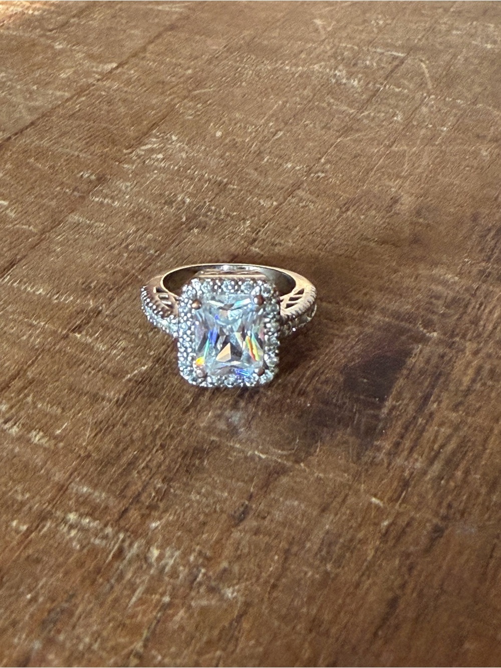 Sparkling Cushion Cut CZ Halo Statement Ring Silver Tone